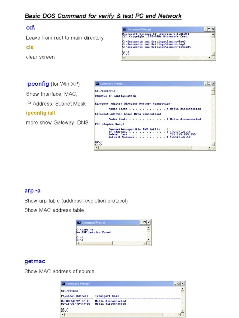 Basic DOS Command For Verify & Test PC And Network | PDF