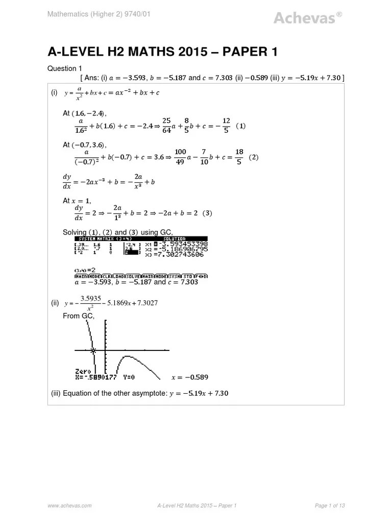 A-Level H2 Maths 2015 - Paper 1: C BX X A Y | PDF | Area | Integral