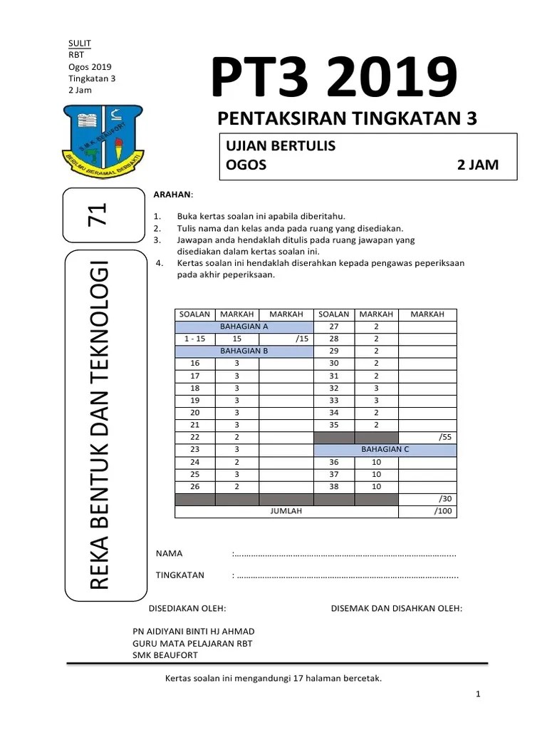 Koleksi soalan peperiksaan, percubaan, ujian, kbat, nota, latihan, modul, jawapan …. Percubaan Pt3 Rbt Pdf