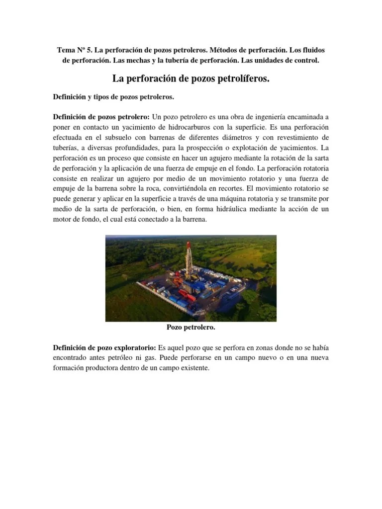 Tema #5. La Perforación De Pozos Petroleros. Métodos De Perforación. Los Fluidos De Perforación ...