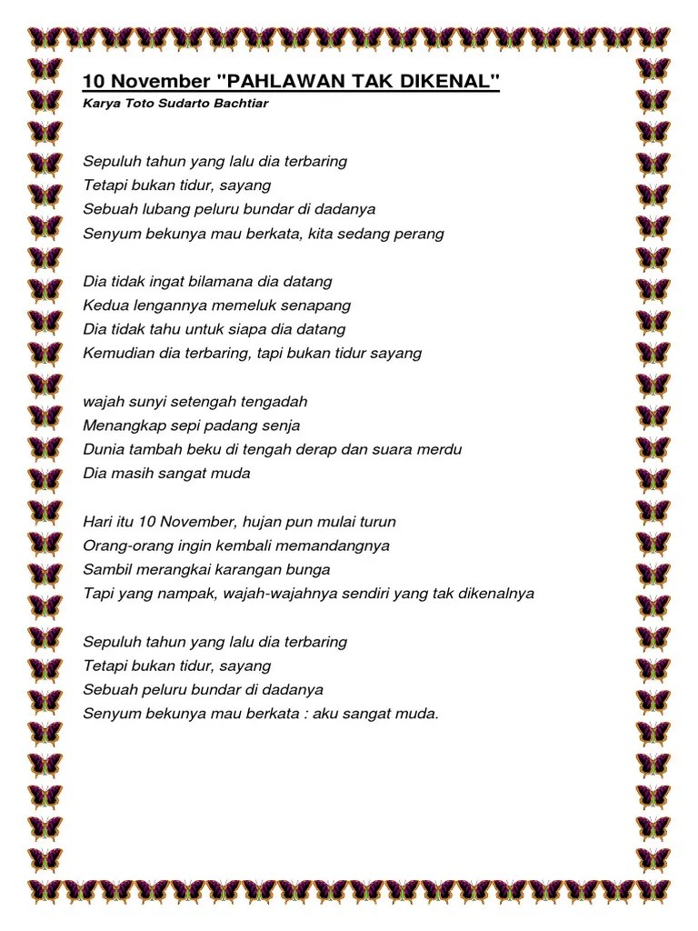 Berikut ini ialah parafrase untuk puisi &#x27;pahlawan tak dikenal&#x27; hasil karya toto sudarto bachtiar. Cerpen Dan Puisi