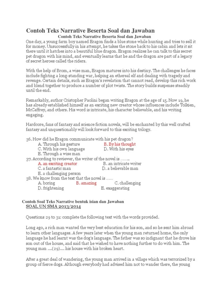 Contoh Soal Narrative Text Essay 