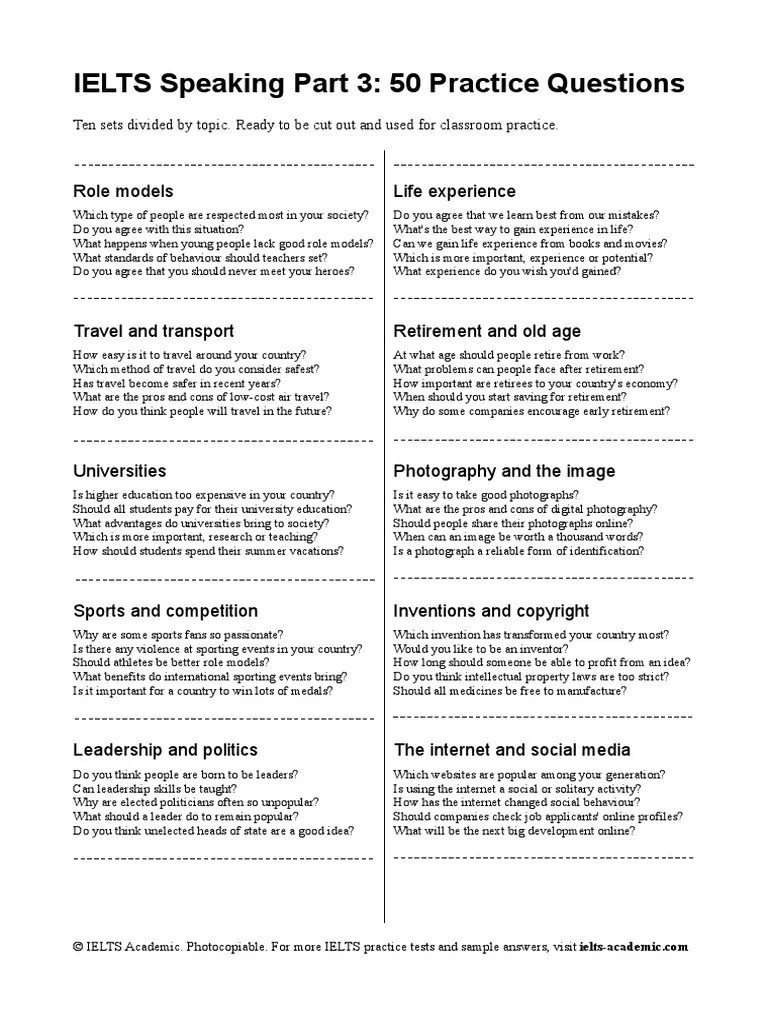 Ielts Speaking Part 3 Practice Cards PDF | PDF | Retirement | Internet