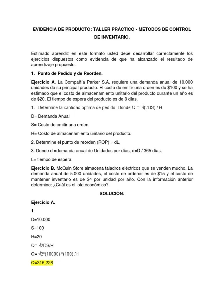 Evidencia De Producto Taller Práctico Métodos De Control De Inventario. | PDF