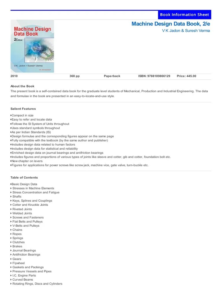 Machine Design Data Book By V K Jadon | PDF | Machines | Belt (Mechanical)