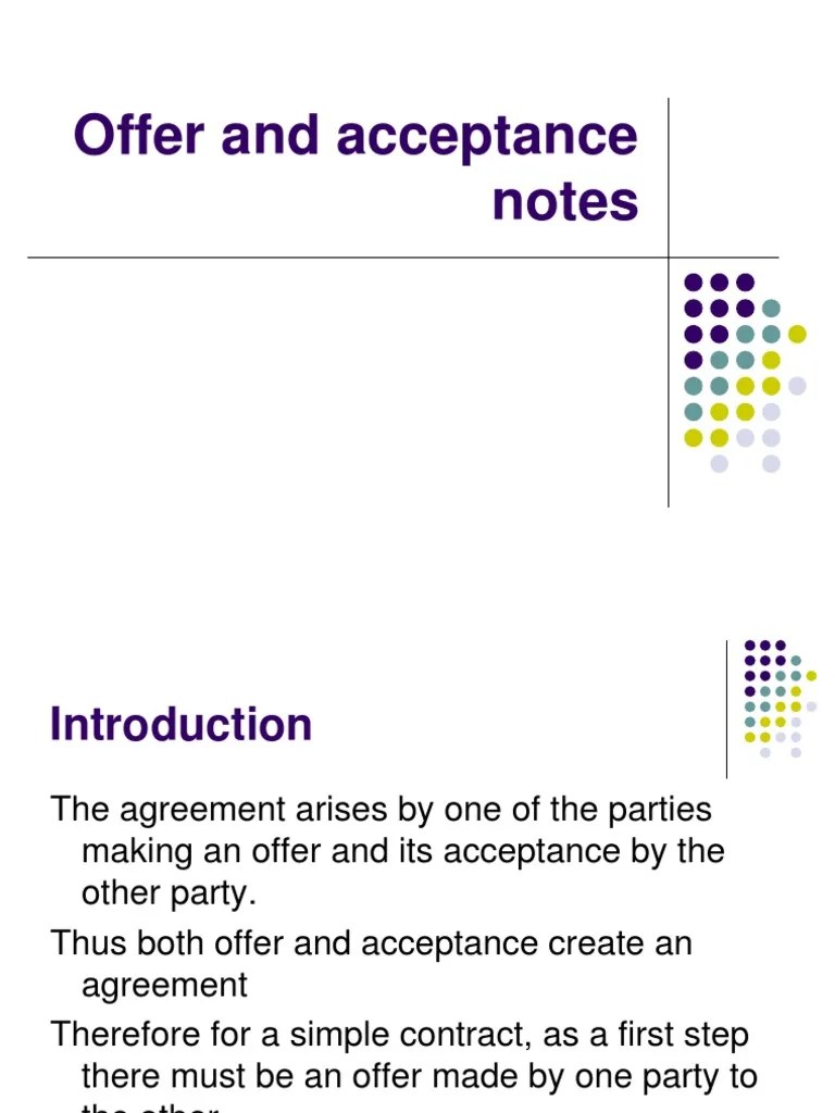 Offer And Acceptance Notes | PDF | Offer And Acceptance | Contract Law