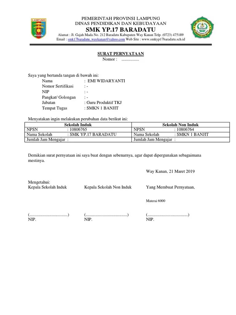 The collection that comprising chosen picture and the best amongst others. Surat Pernyataan Ptk Pindah Penugasan Induk Atau Non Induk Pdf