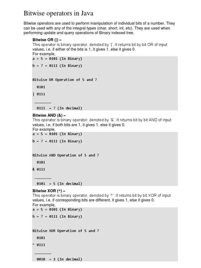 Bitwise Operators In Java | PDF | Bit | Mathematical Notation