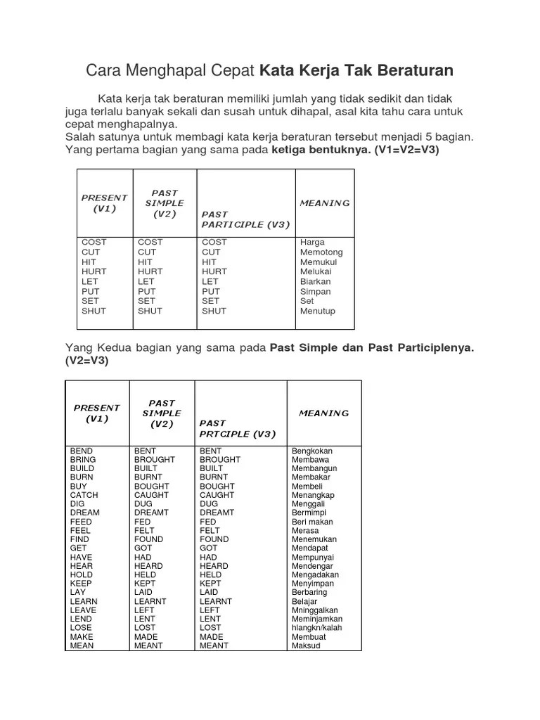 Cara Menghapal Cepat Irregular Verbs | PDF