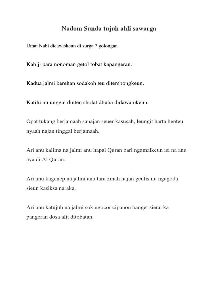 Nadom Sunda Tujuh Ahli Sawarga | PDF