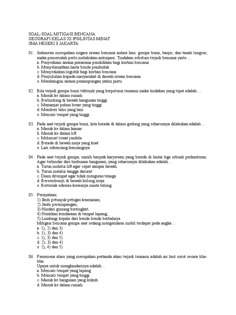 Contoh Soal Pilihan Ganda Geografi Kelas X Semester Genap Tentang Peta . Soal Mitigasi Bencana Geografi Kelas Xi Ips Kanal Jabar