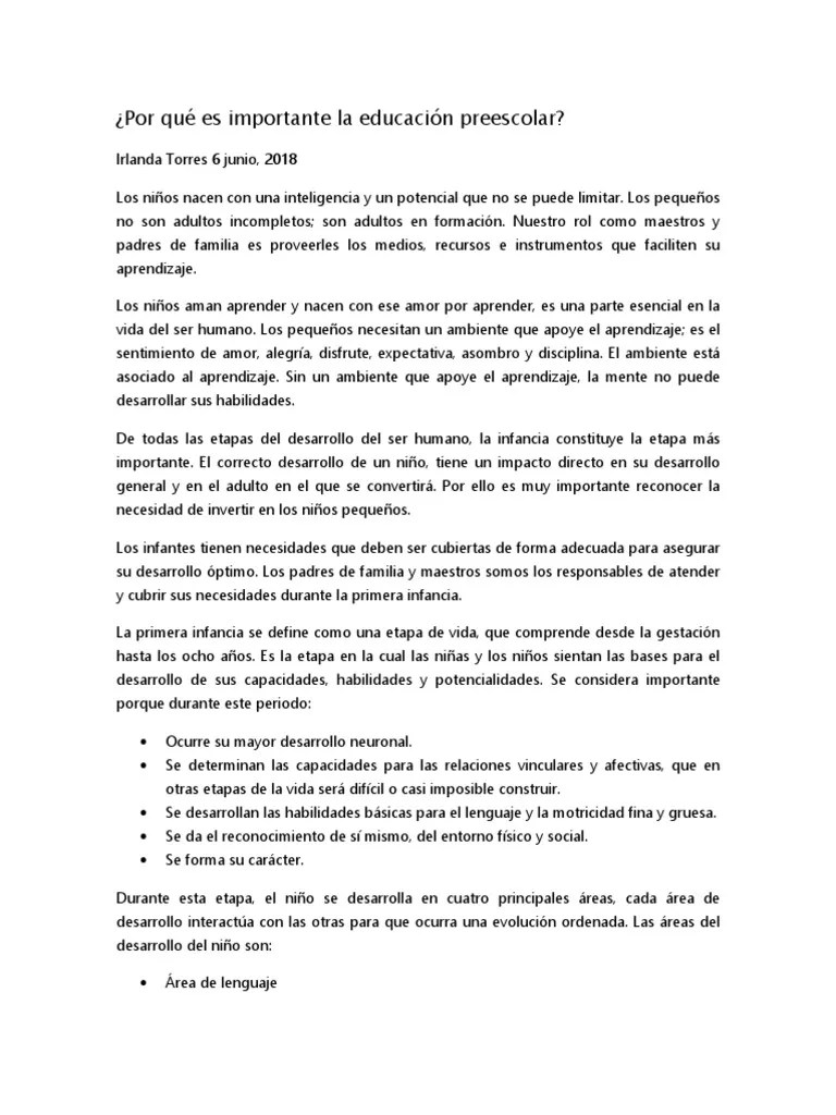 ¿Por Qué Es Importante La Educación Escolar? | PDF | Aprendizaje ...