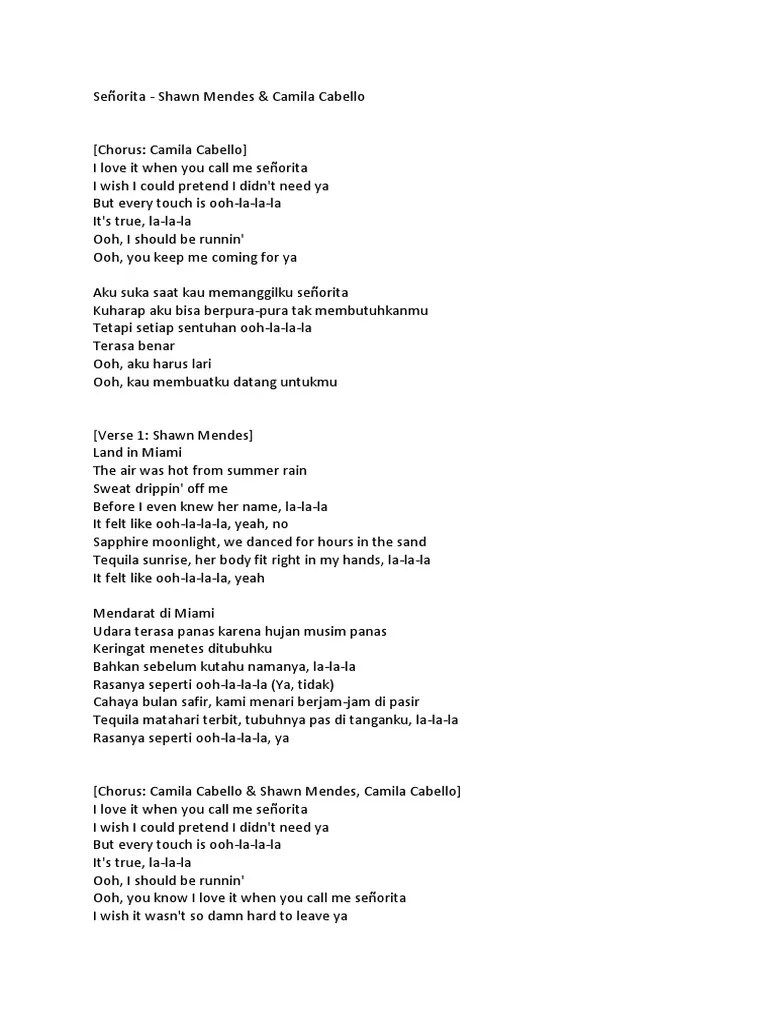 French translation of lyrics for señorita by shawn mendes feat. Lirik Lagu Senorita Pdf