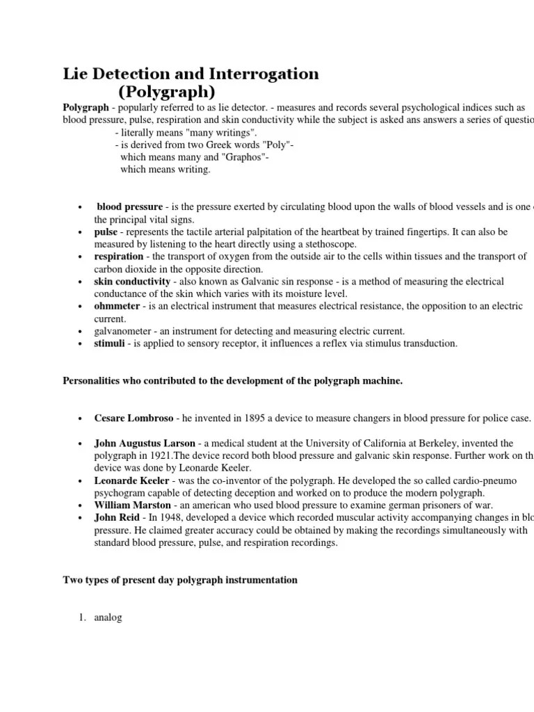 Lie Detection And Interrogation (Polygraph) | PDF | Polygraph | Physiology