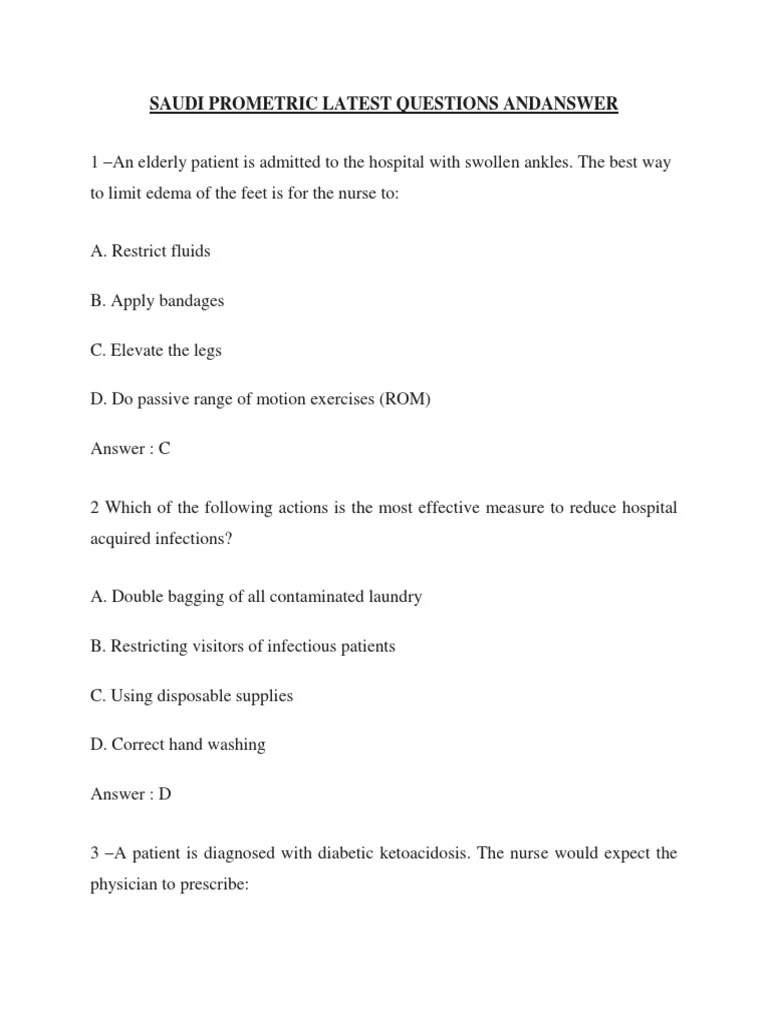Saudi Prometric Latest Questions Andanswer | PDF | Intravenous Therapy ...