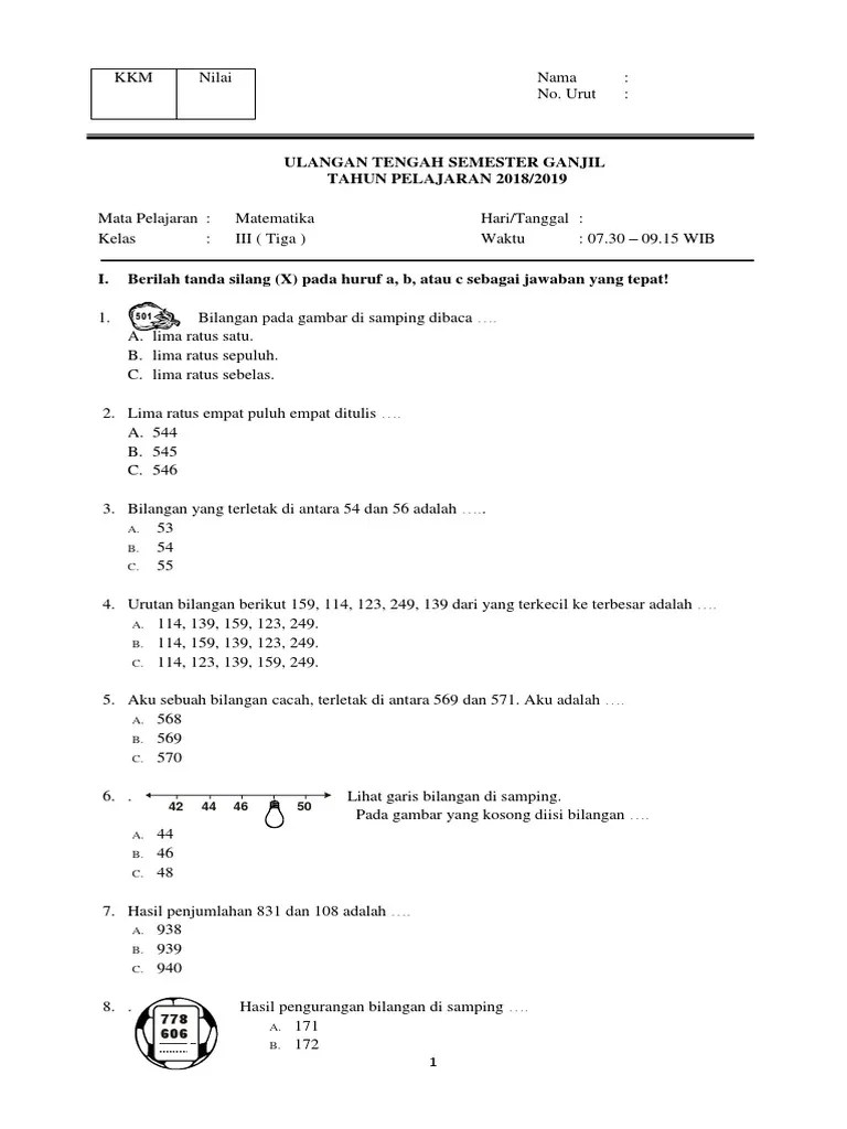 Banyak siswa yang memiliki nilai tertinggi adalah … a. Soal Uts Kelas 3 Semester 1 Matematika