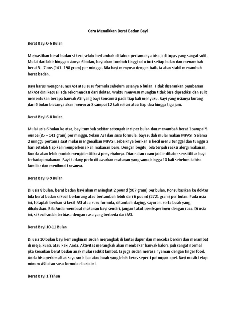 Cara Menaikkan Berat Badan Bayi | PDF
