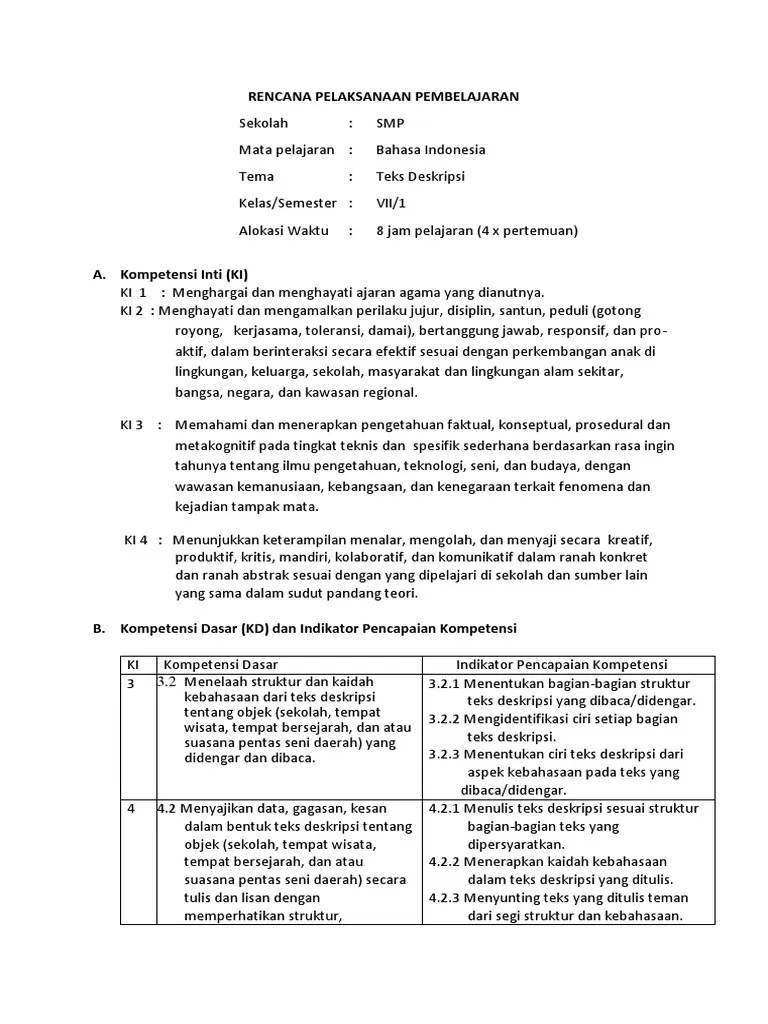 Contoh RPP Deskripsi | PDF