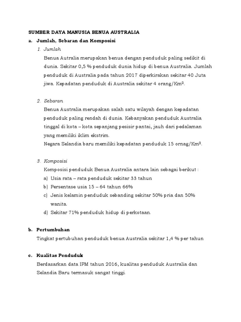 Sumber Daya Manusia Benua Australia | PDF
