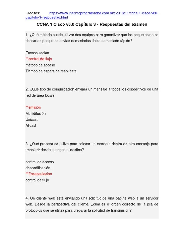 Respuestas CCNA 1 Cisco Capítulo 3 | PDF | Protocolos De Internet | Red ...