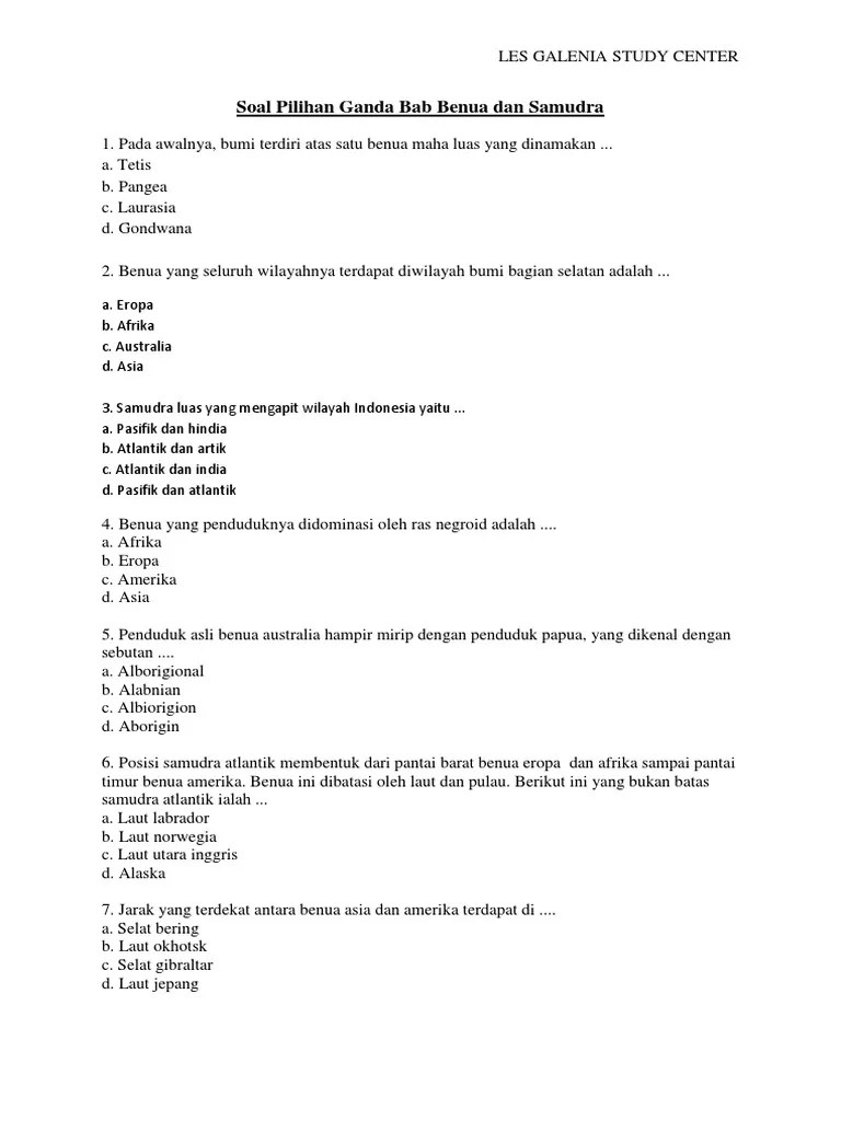 Soal IPS Pilihan Ganda Bab Benua Dan Samudra | PDF