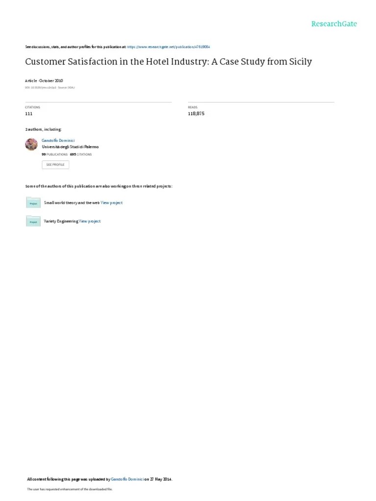 Customer satisfaction in the hotel industry a case study from sicily