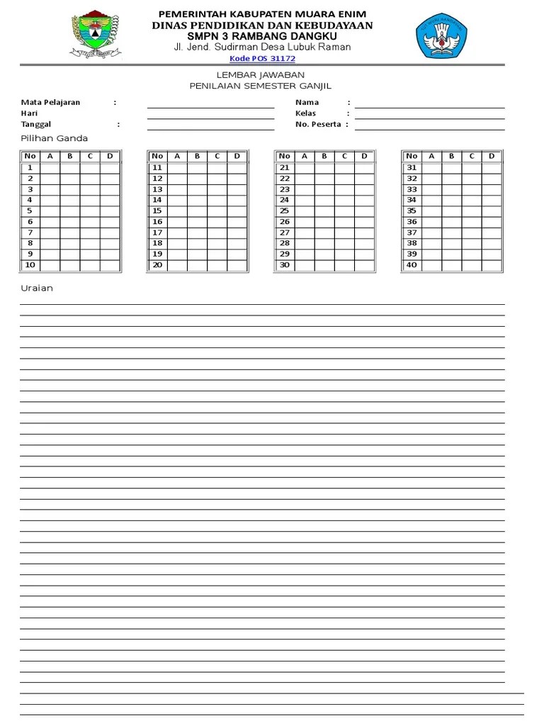 50 soal ( pilihan ganda ). Lembar Jawaban Pdf