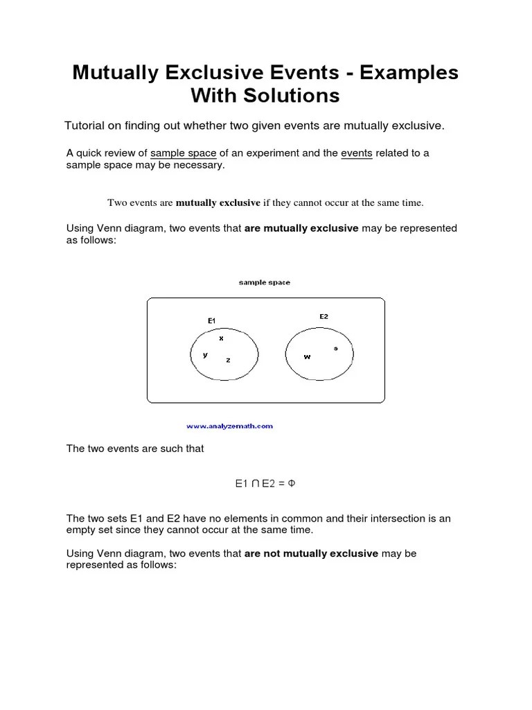Mutually Exclusive Events - Examples With Solutions | PDF | Probability ...