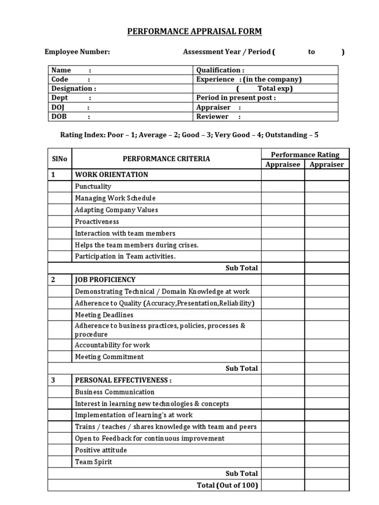 Performance Appraisal Form | PDF | Performance Appraisal | Competence ...