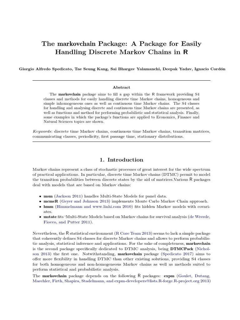 Analyzing Markov Chains: An Introduction To The Markovchain Package For ...