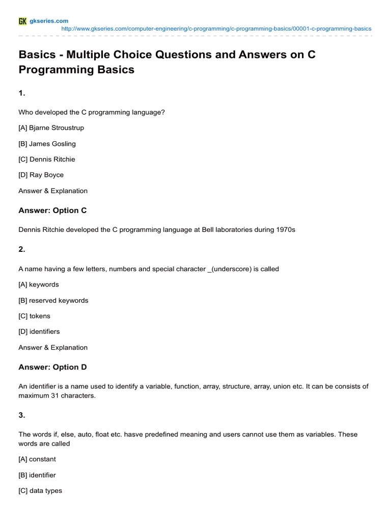 Basics - 1-Multiple Choice Questions And Answers On C Programming ...