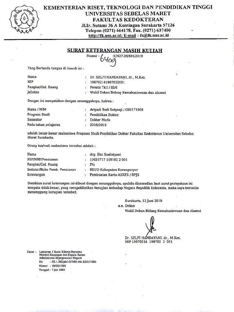 Bila di surat keterangan kuliah dari kampus menunjukkan tanggal pembuatan atau penerbitan pada 10 juni 2019, maka kartu indonesia sehat . Surat Keterangan Bpjs Pdf Pdf