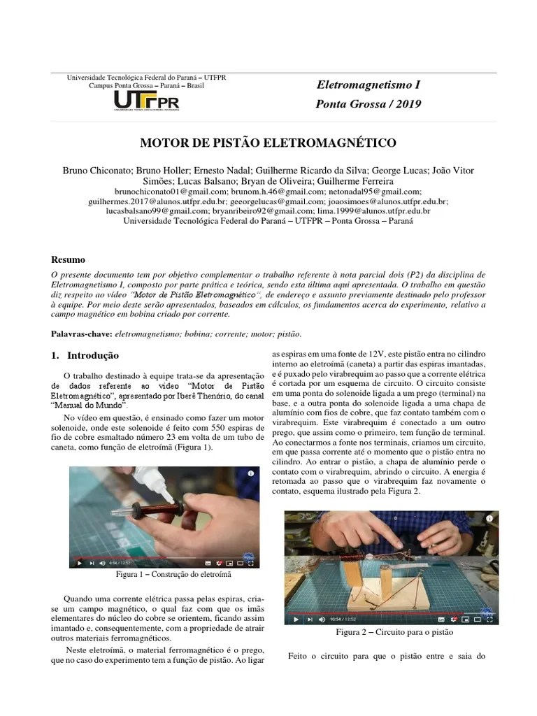 Motor Pistão Eletromagnético Manual Do Mundo | PDF | Magnetismo | Indutor