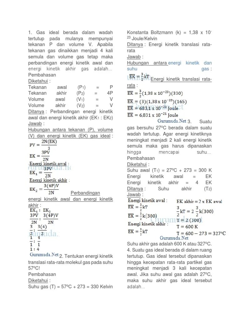 Fisika Teori Kinetik Gas Dan Termodinamika Kelas 11 | PDF