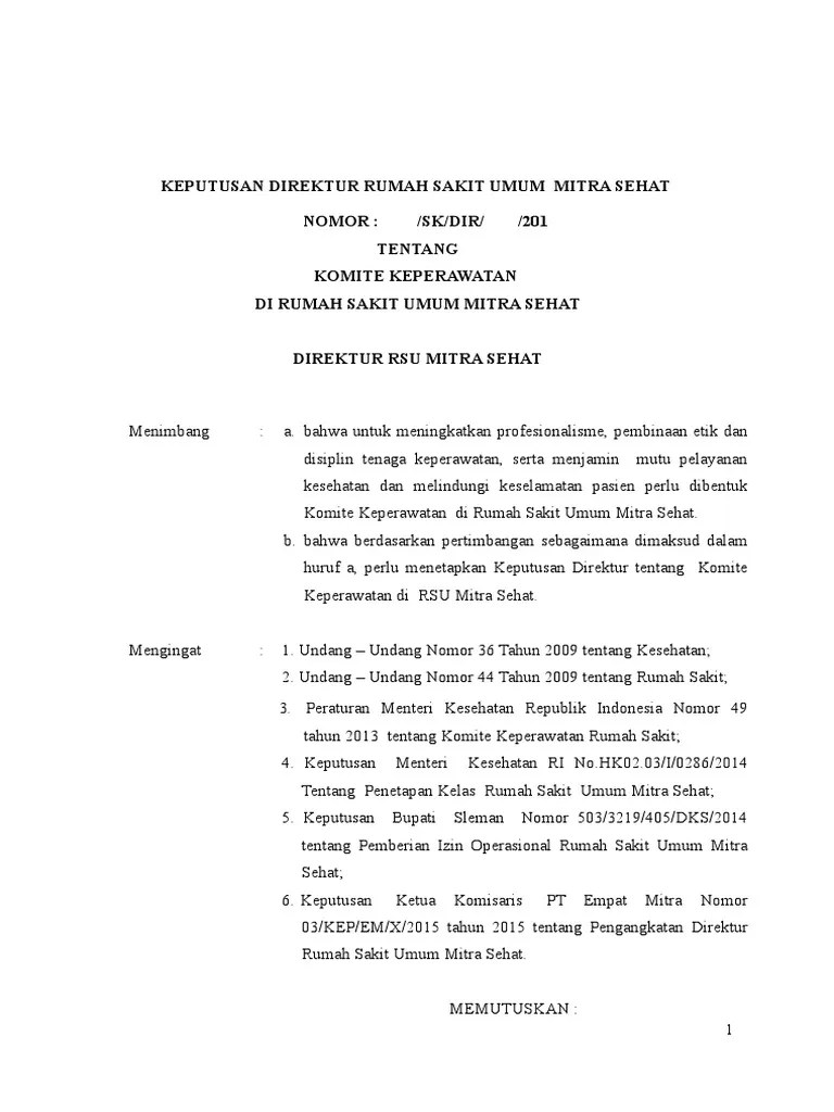 Ppi di fasilitas pelayanan kesehatan berupa rumah sakit,. Contoh Sk Komite Keperawatan Beinyu Com