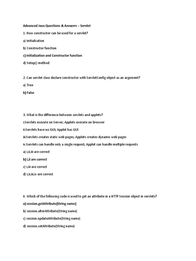 Advanced Java Questions MCQ | PDF | Java Servlet | Internet Protocol Suite