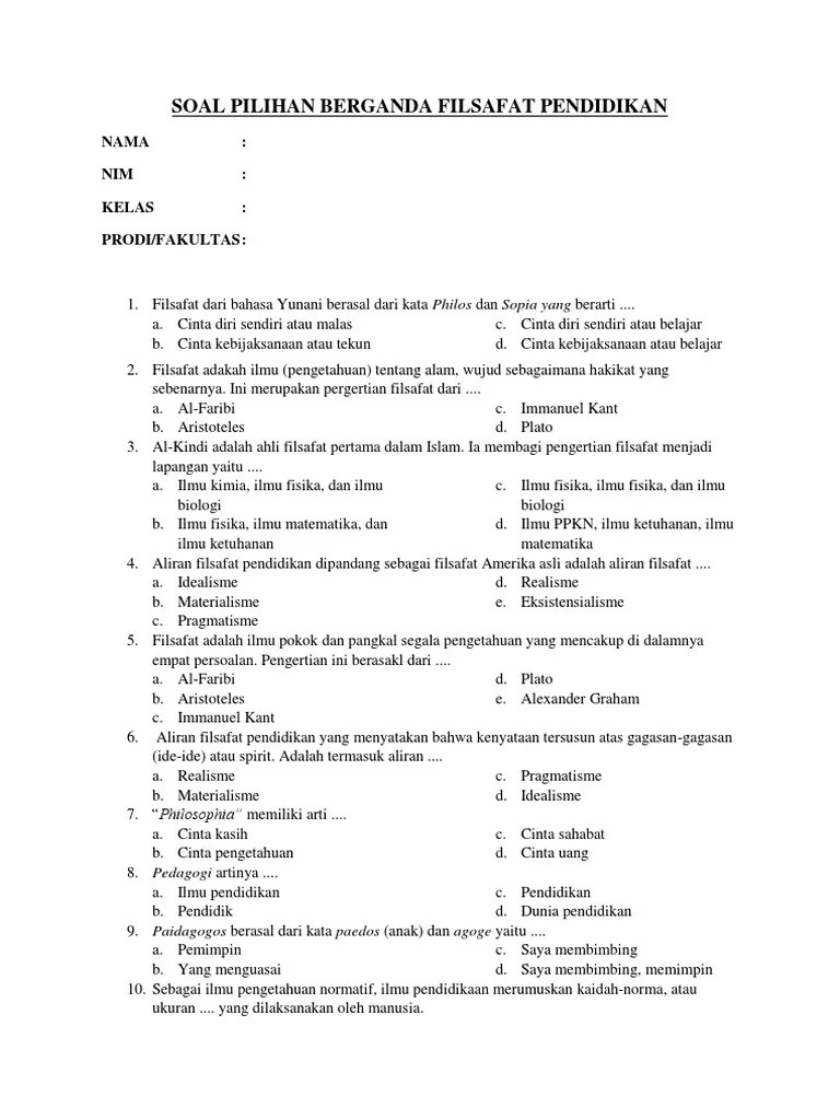 Contoh Soal Uts Filsafat Pendidikan