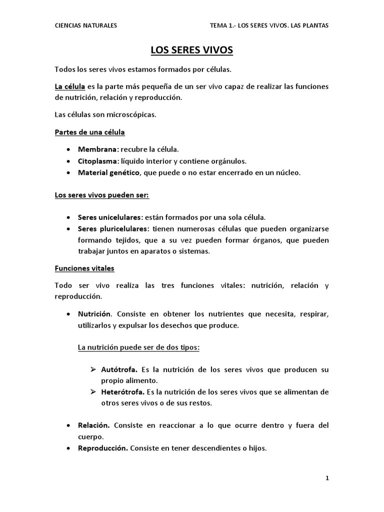 Tema 1. - Los Seres Vivos | PDF | Organismos | Biología Celular)
