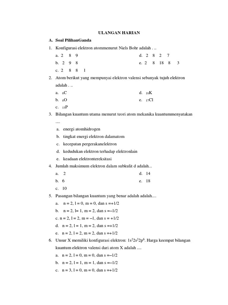 Soal Pilihan Ganda Konfigurasi Elektron – Sekali