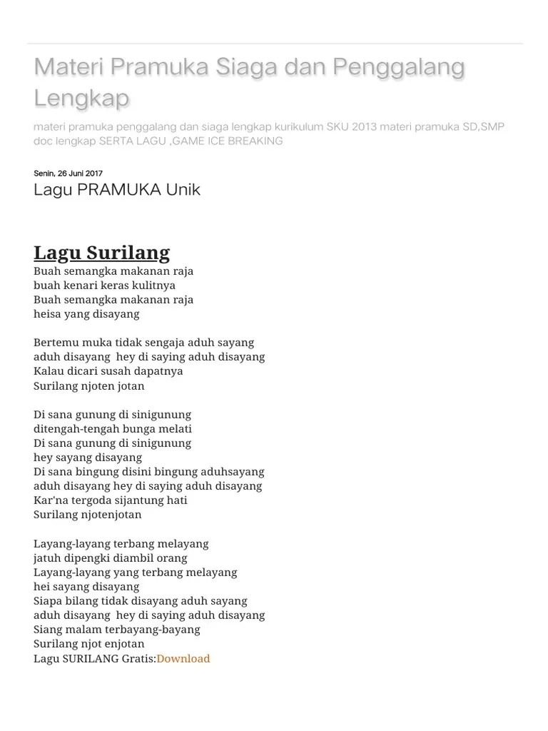 Lagu Pramuka Siaga Dan Penggalang Lengkap - Lagu PRAMUKA Unik | PDF
