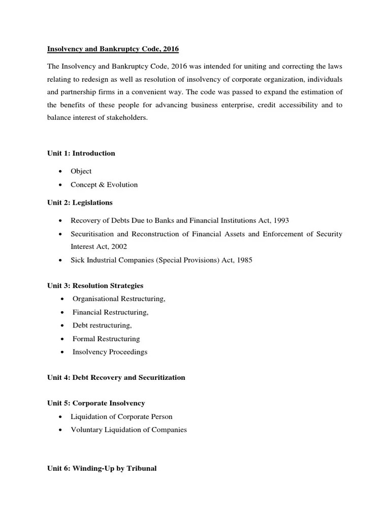 An Analysis Of The Key Provisions And Strategies Of The Insolvency And ...