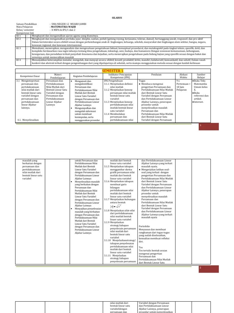 Kami sudah menyusunnya secara lengkap untuk membantu proses belajar kamu. Silabus Matematika Kelas X Tahun Ajaran 2019 2020 Pdf