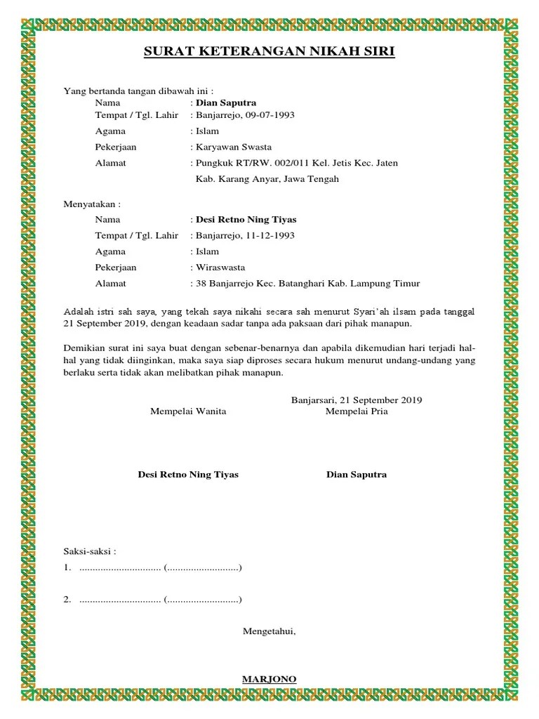 Format gambar contoh surat keterangan. Surat Keterangan Nikah Siri Pdf