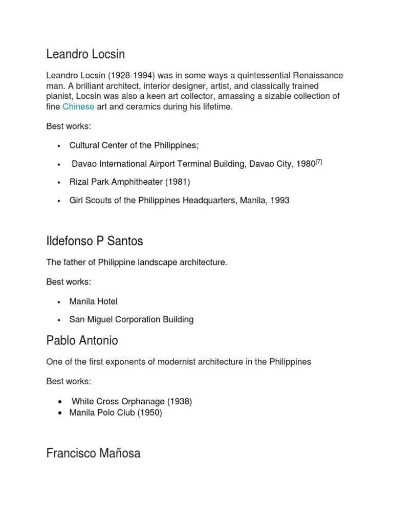 Contemporary Filipino Architects | PDF | Manila | Philippines