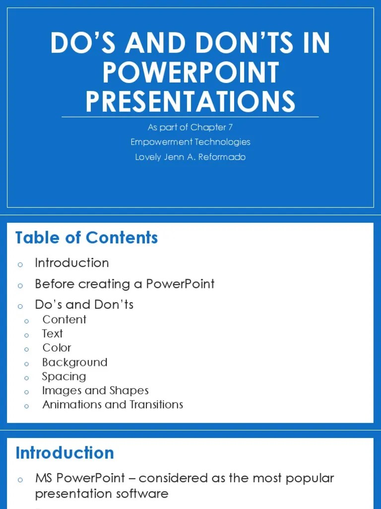 Do'S And Don'Ts In Powerpoint Presentations: As Part Of Chapter 7 ...
