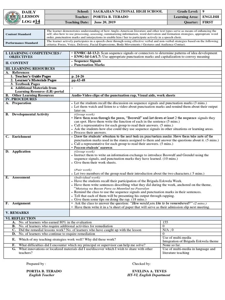 BE Lesson Plan Grade 9 DLL 6-20 | PDF | Question | Nonverbal Communication