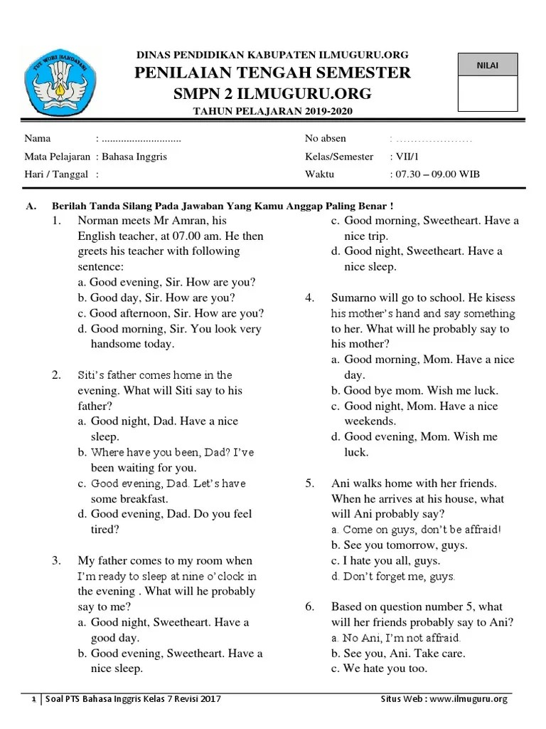 74 downloads 722 views 118kb size. Soal Pts Bhs Inggris Kls 7 Tahun 2019 2020 Pdf