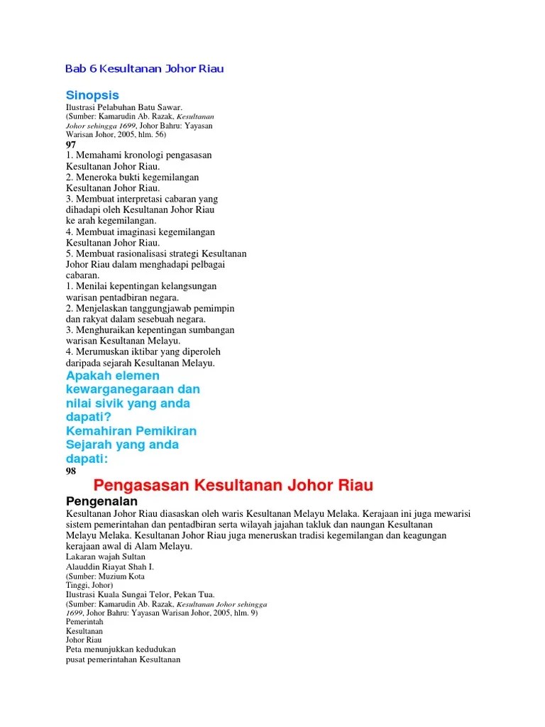 Soalan and jawapan, bahasa melayu, matematik, sejarah, geografi, kimia, biologi, fizik. Bab 6 Kesultanan Johor Riau Pdf