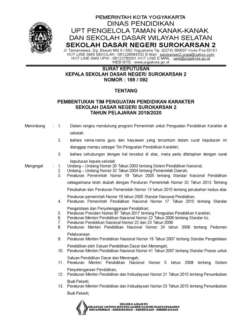 Ppk berbasis kelas sudah dilakukan dengan baik di smp 3 bandar lampung. Sk Tim Ppk 2019 2020 Pdf
