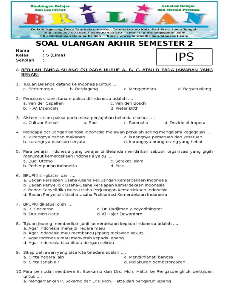 Soal latihan ukk uas ips kelas 5 semester 2 (genap) dan kunci jawaban. Soal Uas Ips Kelas 5 Sd Semester 2 Dan Kunci Jawaban Pdf Pdf
